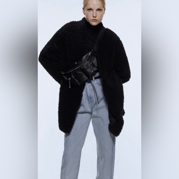 ZARA Soft Fleece Faux Fur Shearling Teddy Oversized One-Button Coat Jacket Sz XS - Picture 1 of 12